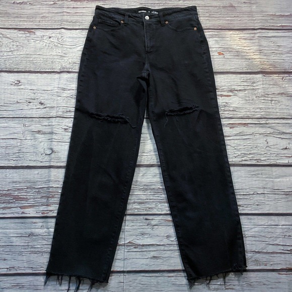 Old Navy Womens Jeans size 12 Black O.G. Loose High Rise Destroyed Denim Stretch - Picture 2 of 11